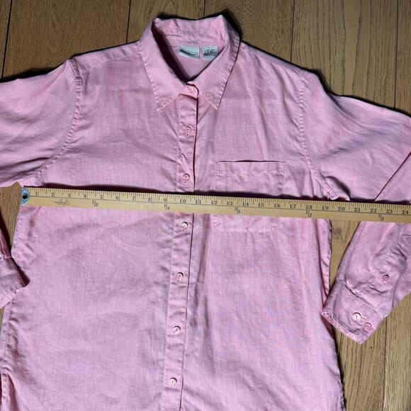 L.L. Bean Long Sleeve Linen Button Up Shirt SZ M Muted Coral Pink Beach Classic - Picture 4 of 6